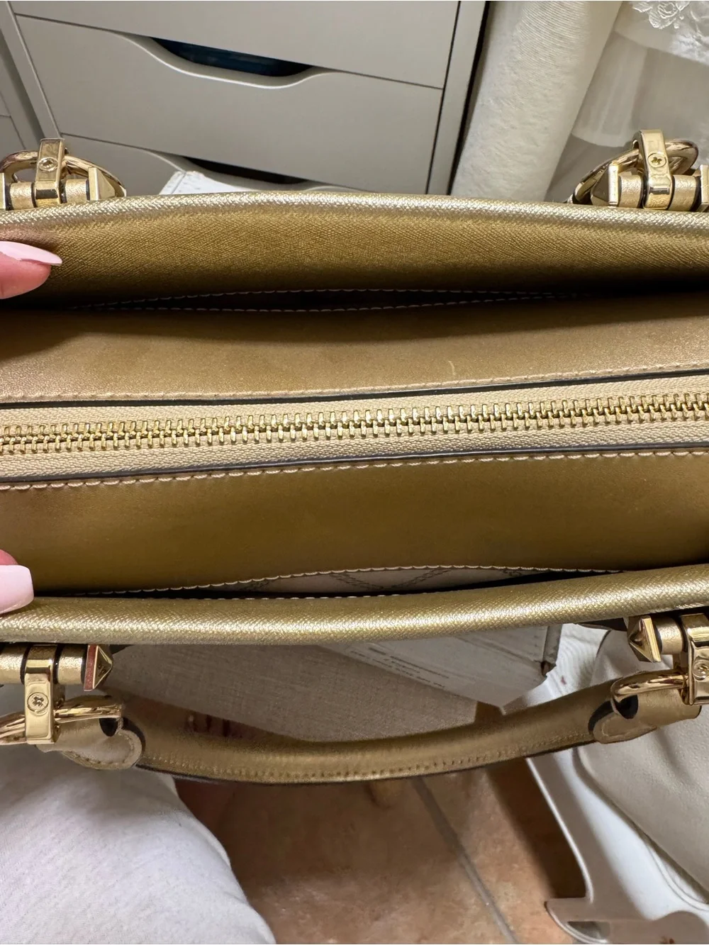 Michael Kors Metallic Gold Mini Saffiano Satchel
